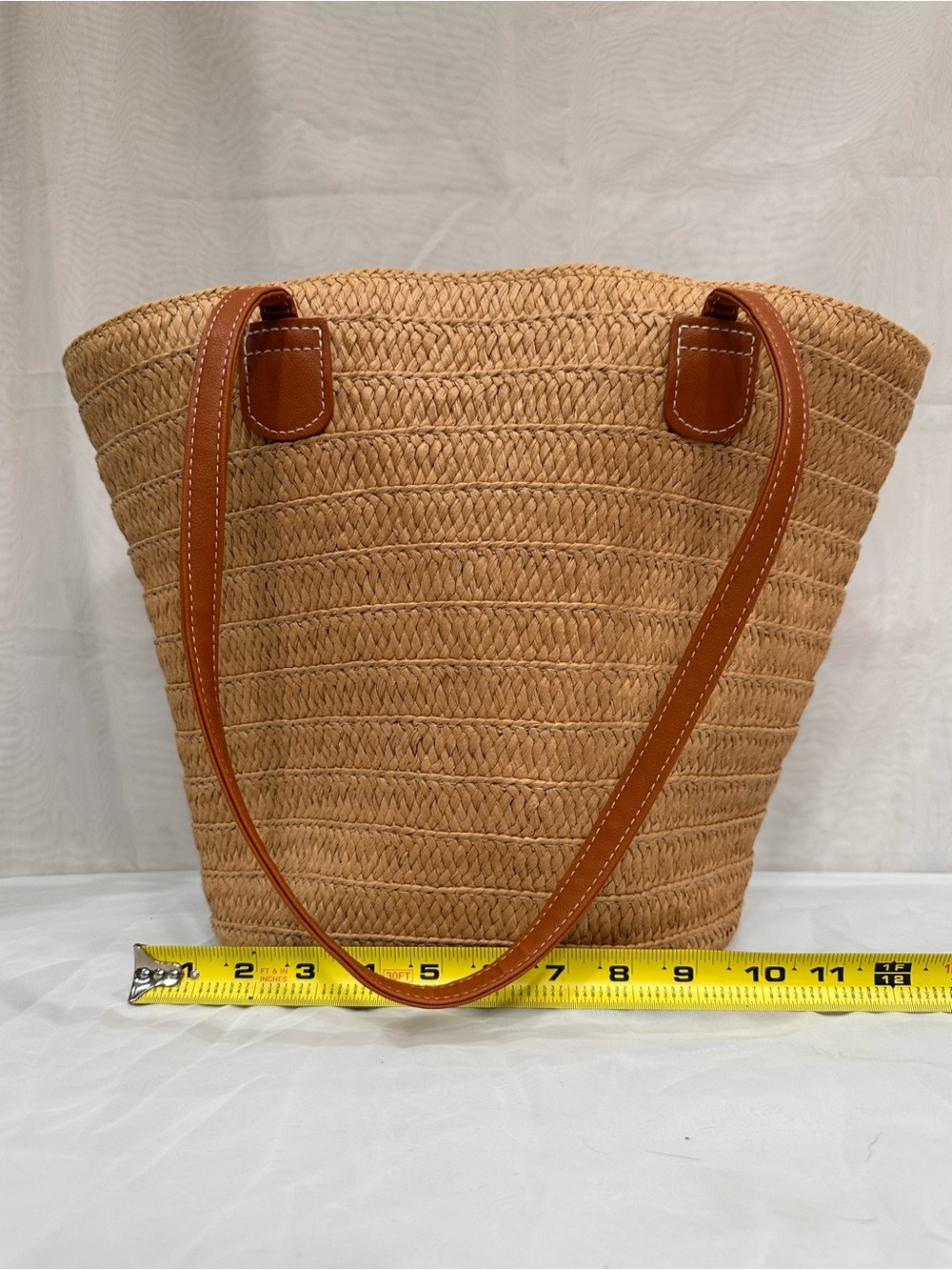 Straw Tote Bag with Tan Leather Straps